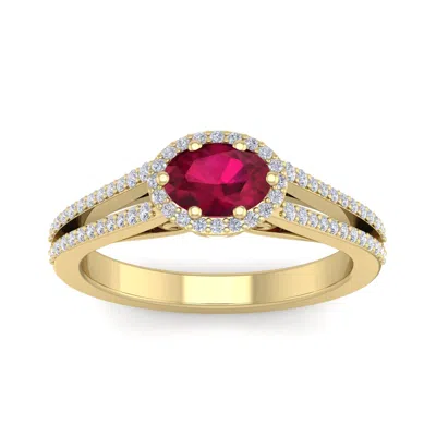 Sselects 1 1/3 Carat Oval Shape Antique Ruby And Halo Diamond Ring In 14 Karat Yellow Gold In Red