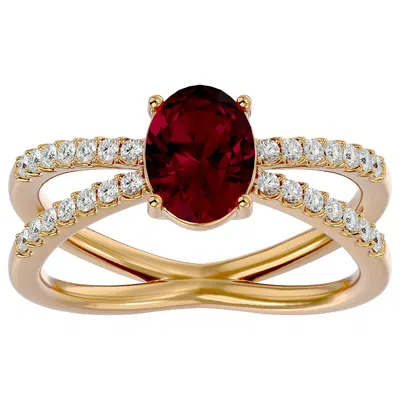 Sselects 1 3/4 Carat Oval Shape Ruby And Diamond Ring In 14 Karat Yellow Gold In Red