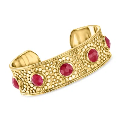 Ross-simons Ruby Cuff Bracelet In 18kt Gold Over Sterling Silver In Red
