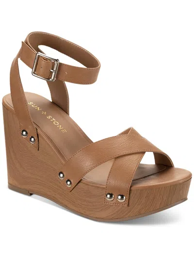 Sun + Stone Tiaraa Womens Faux Leather Studded Slingback Sandals In Brown