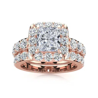 Sselects 2 1/4 Carat Princess Halo Lab Grown Diamond Bridal Set In 14k Rose Gold In Silver