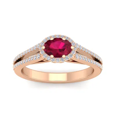 Sselects 1 1/3 Carat Oval Shape Antique Ruby And Halo Diamond Ring In 14 Karat Rose Gold In Red
