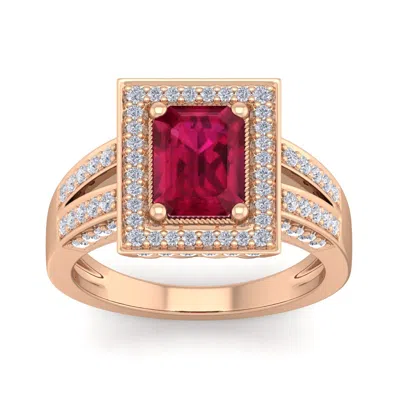 Sselects 2 3/4 Carat Ruby And Halo Diamond Ring In 14 Karat Rose Gold In Red