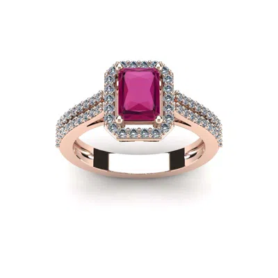 Sselects 1 1/2 Carat Ruby And Halo Diamond Ring In 14 Karat Rose Gold In Red