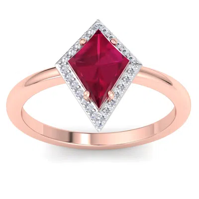 Sselects 1 3/4 Carat Kite Shape Ruby And Diamond Ring In 14k Rose Gold In Red