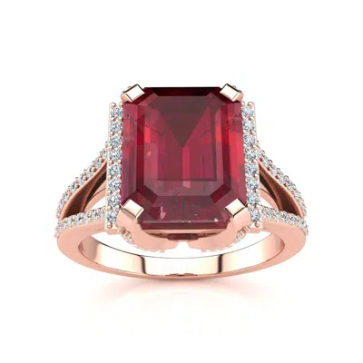 Sselects 4 3/4 Carat Ruby And Halo Diamond Ring In 14 Karat Rose Gold In Red