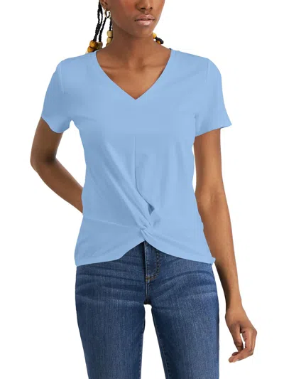 Inc Womens Twist-front V-neck Pullover Top In Blue
