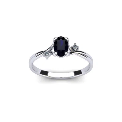Sselects 1/2 Carat Oval Shape Sapphire And Two Diamond Accent Ring In 14 Karat White Gold In Black