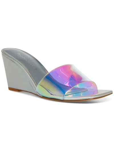 Madden Girl Rayne Womens Iridescent Slide On Wedge Sandals In Silver