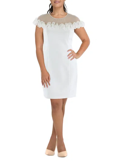 Adrianna Papell Rosette Womens Ruffled Midi Cocktail And Party Dress In White