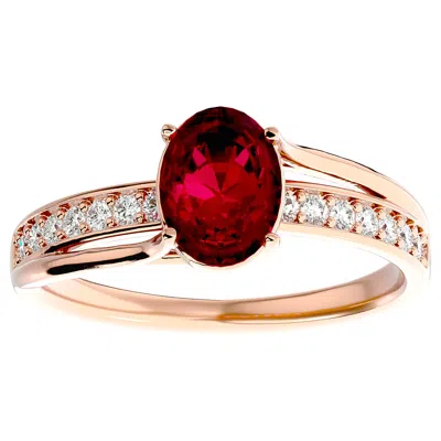 Sselects 1 3/4 Carat Oval Shape Ruby And Diamond Ring In 14 Karat Rose Gold In Red