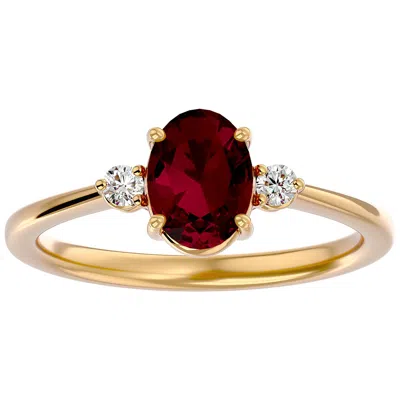 Sselects 1.65 Carat Oval Shape Ruby And Two Diamond Ring In 14 Karat Yellow Gold In Red