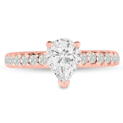 Sselects 1 Carat Pear Shape Lab Grown Diamond Engagement Ring In 14 Karat Rose Gold In Pink