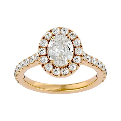 Sselects 1 3/4 Carat Oval Shape Halo Lab Grown Diamond Engagement Ring In 14 Karat Yellow Gold In Silver