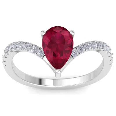 Sselects 2 Carat Pear Shape Ruby And Diamond Ring In 14k White Gold In Red