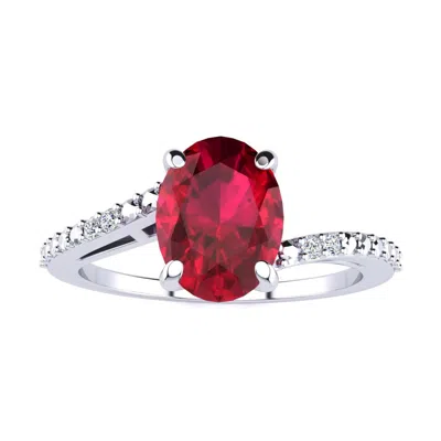 Sselects 1 1/2ct Oval Shape Ruby And Diamond Ring In Sterling Silver In Red