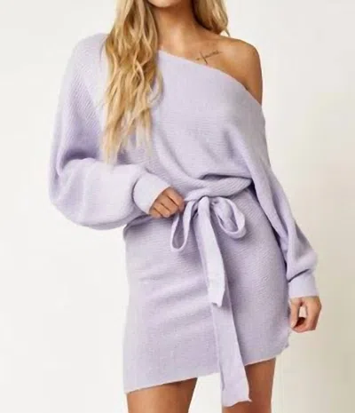 Blue Blush The Lexi One Shoulder Sweater Mini Dress In Lavender In Grey