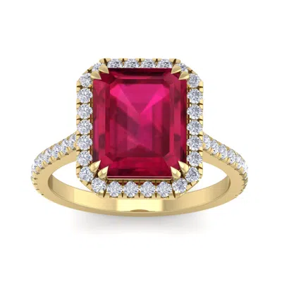 Sselects 7 1/2 Carat Ruby And Diamond Ring In 14 Karat Yellow Gold In Red