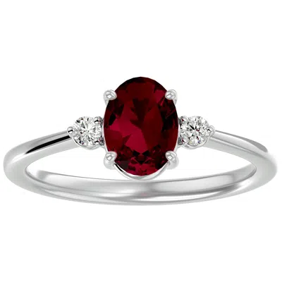 Sselects 1.65 Carat Oval Shape Ruby And Two Diamond Ring In 14 Karat White Gold In Red