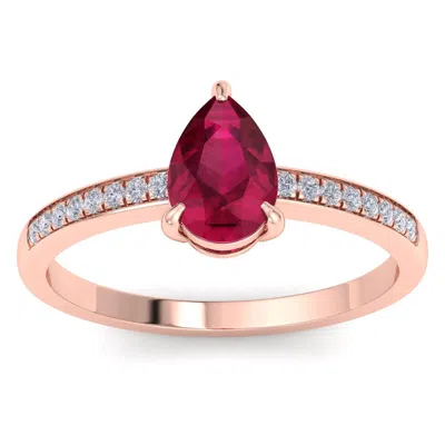 Sselects 1 1/4 Carat Pear Shape Ruby And Diamond Ring In 14k Rose Gold In Red