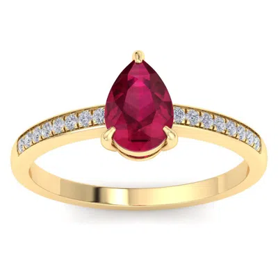 Sselects 1 1/4 Carat Pear Shape Ruby And Diamond Ring In 14k Yellow Gold In Red