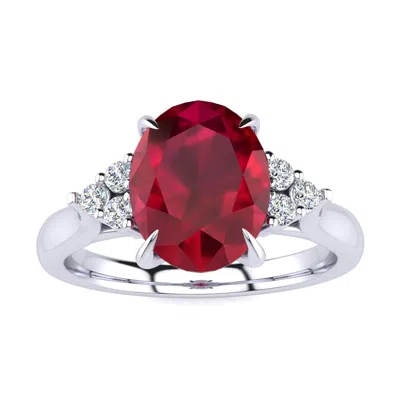 Sselects 3 Carat Oval Shape Ruby And Diamond Ring In 14k White Gold In Red