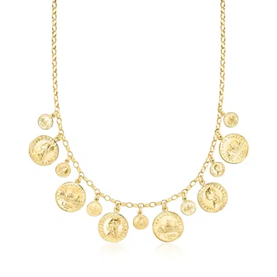 Ross-simons Italian Replica 500-lira Coin Necklace In 18kt Gold Over Sterling