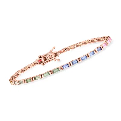 Ross-simons Multicolored Sapphire Tennis Bracelet In 18kt Rose Gold Over Sterling In Pink