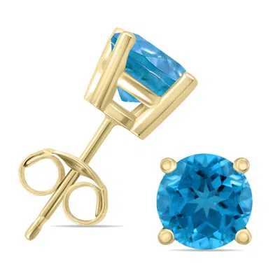 Sselects 14k Yellow Gold 5mm Round Topaz Earrings In Blue