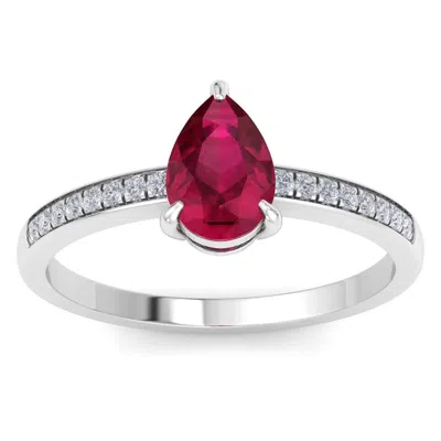 Sselects 1 1/4 Carat Pear Shape Ruby And Diamond Ring In 14k White Gold In Red