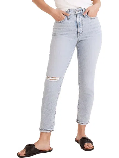 Madewell Womens Curvy Distressed Cropped Jeans In Blue