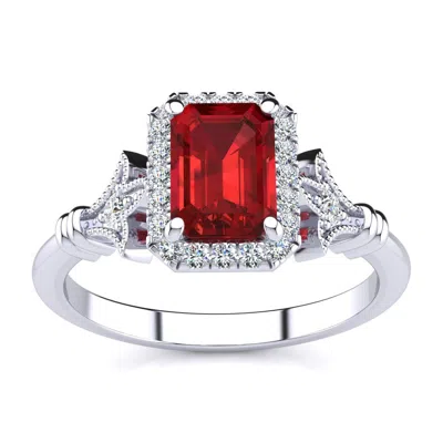 Sselects 1 1/4 Carat Ruby And Halo Diamond Vintage Ring In 14 Karat White Gold In Red