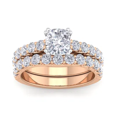 Sselects 2 1/2 Carat Cushion Cut Lab Grown Diamond Bridal Set In 14 Karat Rose Gold In Silver