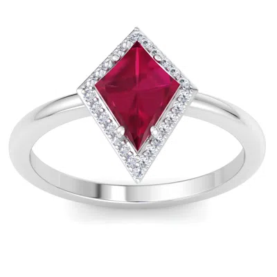 Sselects 1 3/4 Carat Kite Shape Ruby And Diamond Ring In 14k White Gold In Red