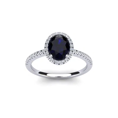 Sselects 1 3/4 Carat Oval Shape Sapphire And Halo Diamond Ring In 14 Karat White Gold In Black