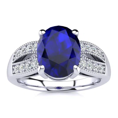 Sselects 3 Carat Oval Shape Sapphire And Diamond Ring In 14 Karat White Gold In Blue