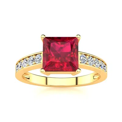 Sselects Square Step Cut 1 7/8ct Ruby And Diamond Ring In 14k Yellow Gold In Red