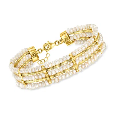 Ross-simons 3.5-4mm Cultured Pearl Multi-row Bracelet In 18kt Gold Over Sterling In Silver