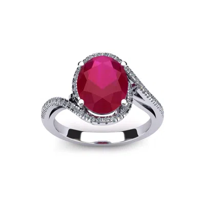Sselects 1 3/4 Carat Oval Shape Ruby And Halo Diamond Ring In 14 Karat White Gold In Red