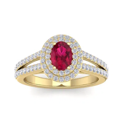 Sselects 2 Carat Oval Shape Ruby And Halo Diamond Ring In 14 Karat Yellow Gold In Red