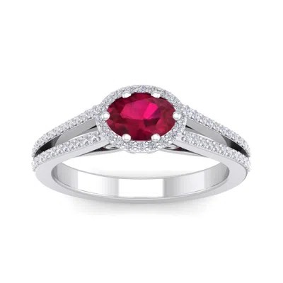 Sselects 1 1/3 Carat Oval Shape Antique Ruby And Halo Diamond Ring In 14 Karat White Gold In Red