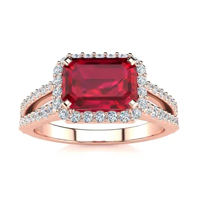 Sselects 1 1/2 Carat Antique Ruby And Halo Diamond Ring In 14 Karat Rose Gold In Red
