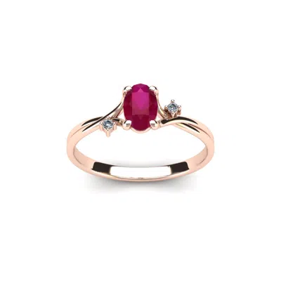 Sselects 1/2 Carat Oval Shape Ruby And Two Diamond Accent Ring In 14 Karat Rose Gold In Red
