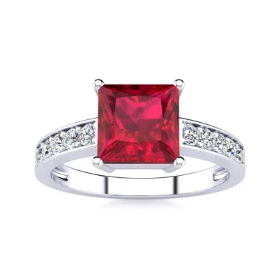 Sselects Square Step Cut 1 7/8ct Ruby And Diamond Ring In 14k White Gold In Red
