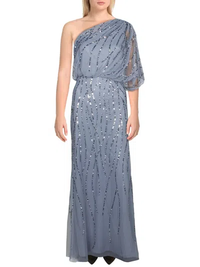 Adrianna Papell Womens Sequined Mesh Formal Dress In Grey