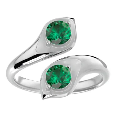 Sselects 1 Carat Two Stone Emerald Ring In 14 Karat White Gold In Green