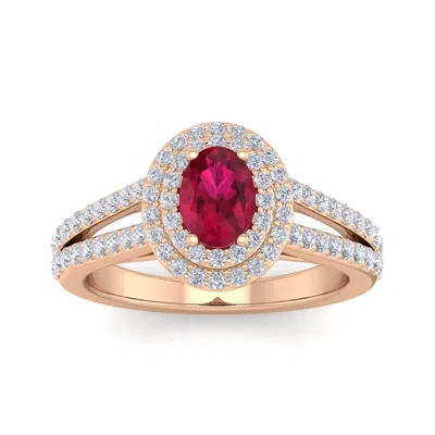 Sselects 2 Carat Oval Shape Ruby And Halo Diamond Ring In 14 Karat Rose Gold In Red