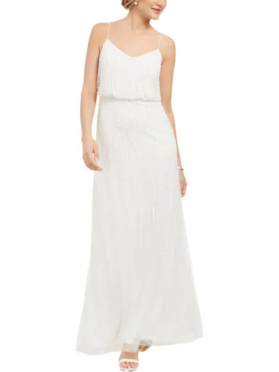 Adrianna Papell Womens Embellished Maxi Evening Dress In White