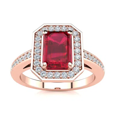 Sselects 1 1/4 Carat Ruby And Halo Diamond Ring In 14 Karat Rose Gold In Red