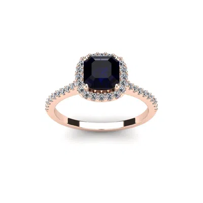 Sselects 1 1/2 Carat Cushion Cut Sapphire And Halo Diamond Ring In 14k Rose Gold In Black
